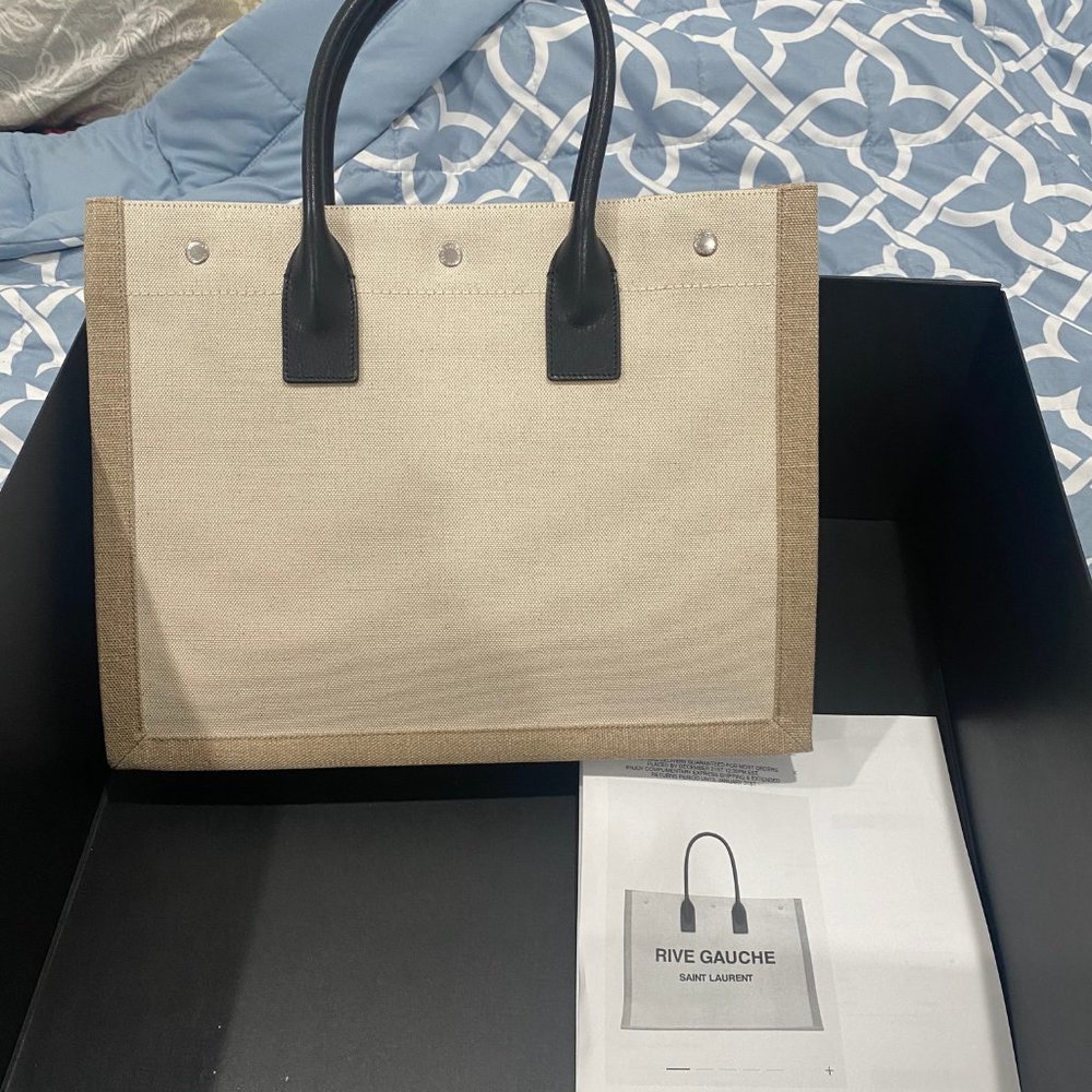 Saint Laurent Rive Gauche North/South Tote White Linen/Beige - Picture 6 of 6